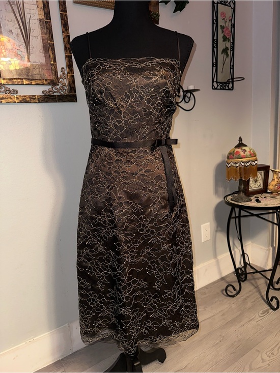 Laundry By Shelli Segal Dresses & Skirts - Vintage 90s Laundry by Shelli Segal Black Gold Lace Strappy Midi Dress, Sz 2